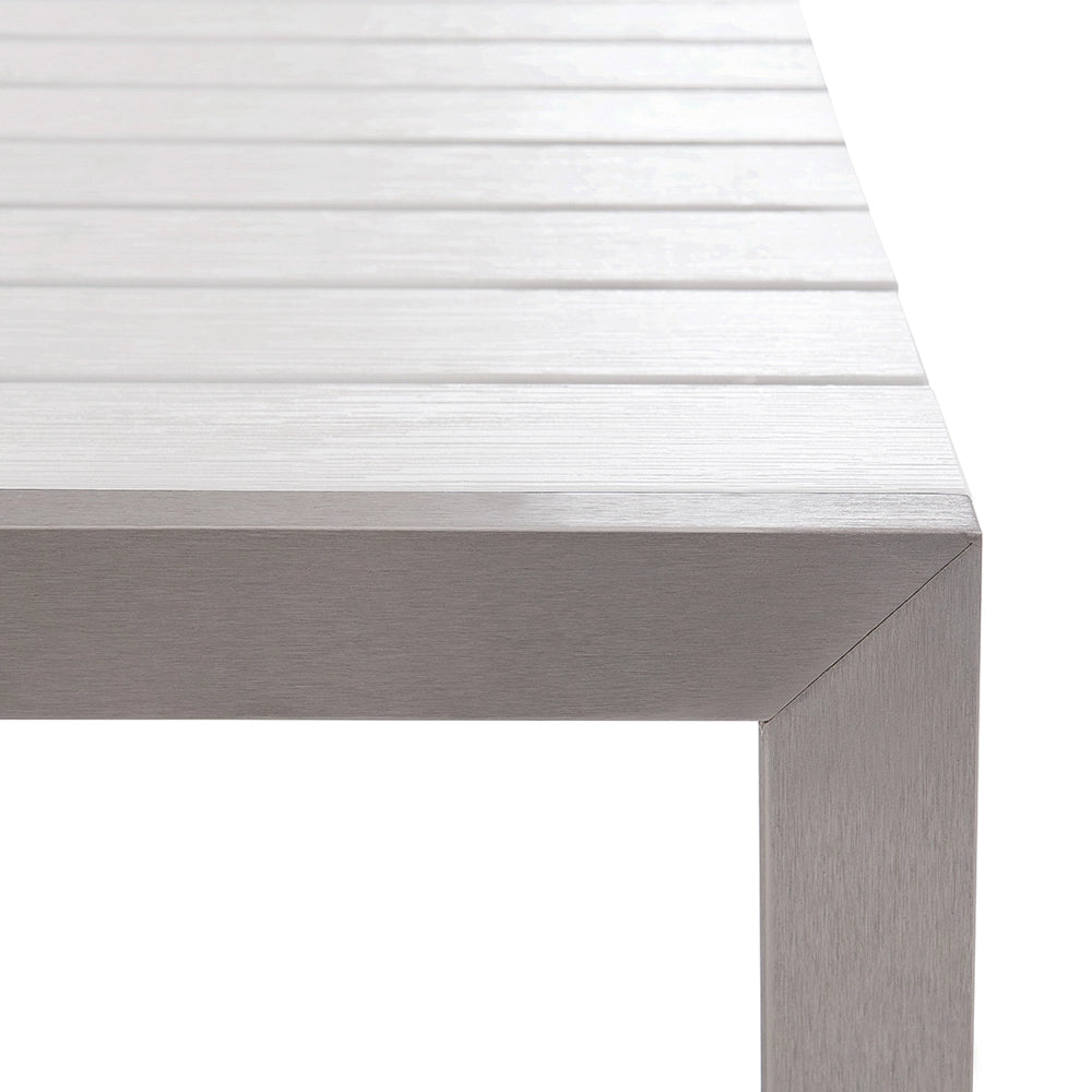 Set da pranzo da giardino bianco da esterno 3 pezzi tavolo rettangolare 2 panche struttura in alluminio spazzolato