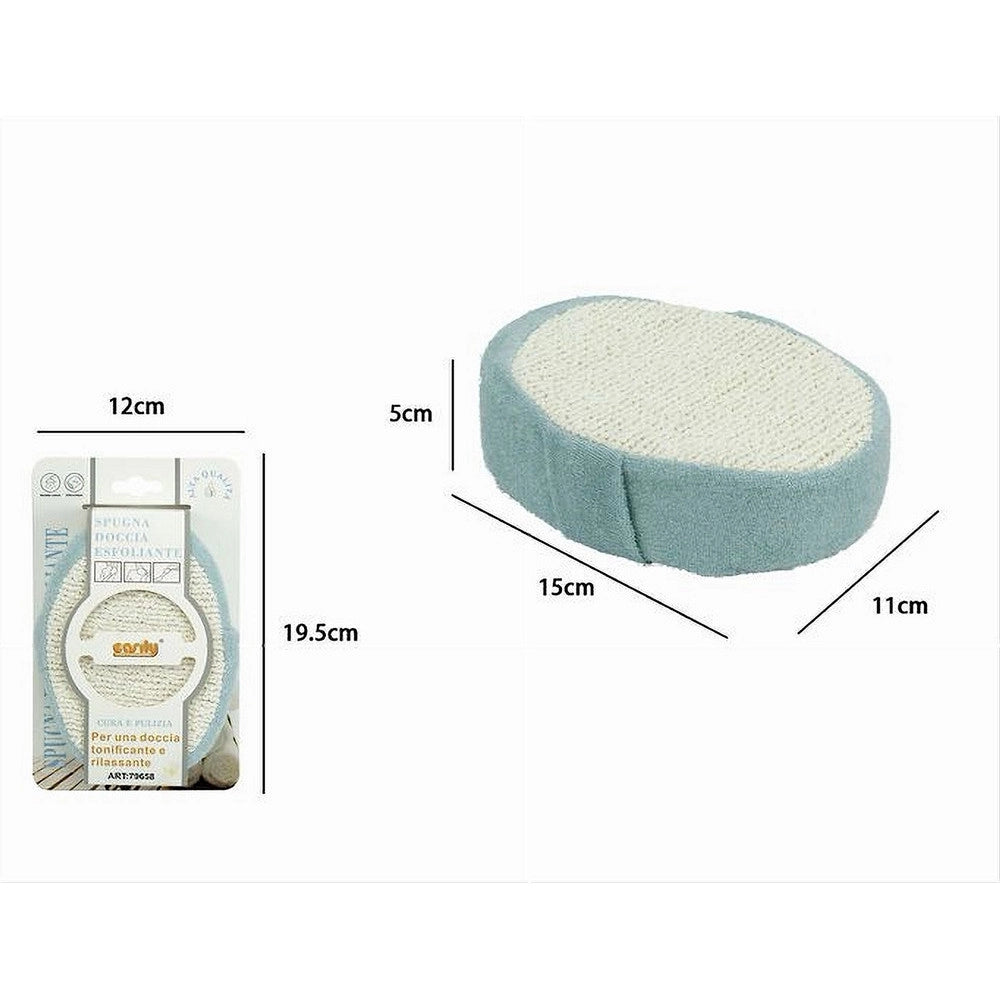 Trade Shop - Spugna Doccia Bagno Esfoliante Scrub Pelle Corpo Ovale Con Fascia Azzurra 79658 -