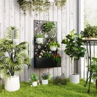 Fioriera Rialzata con Spalliera Decorativa per Rampicanti da Terra e Parete, 61x23x113 cm, Nero