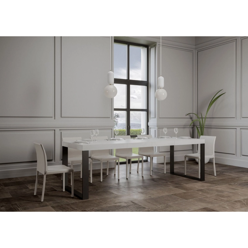 Tavolo allungabile 90x160/264 cm Tecno Premium telaio Antracite - Bianco Frassino