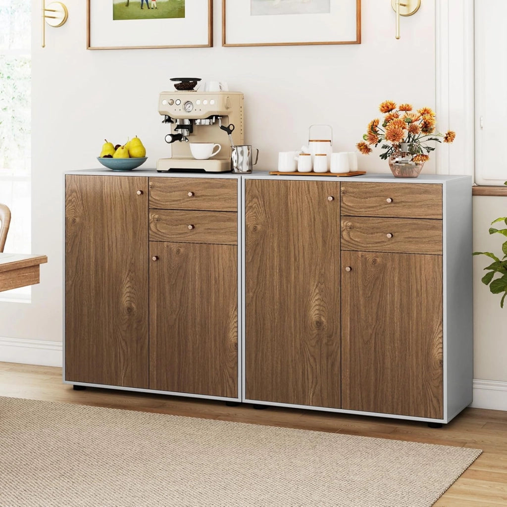Armadietto da Cucina in Legno con 2 Cassetti e 3 Ripiani Regolabili, Credenza Sala da Pranzo e Soggiorno, 74 x 35 x 85,5 cm