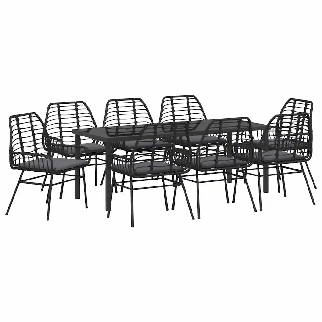 Set da Pranzo per Giardino 9 pcs Nero polyrattan 3380861