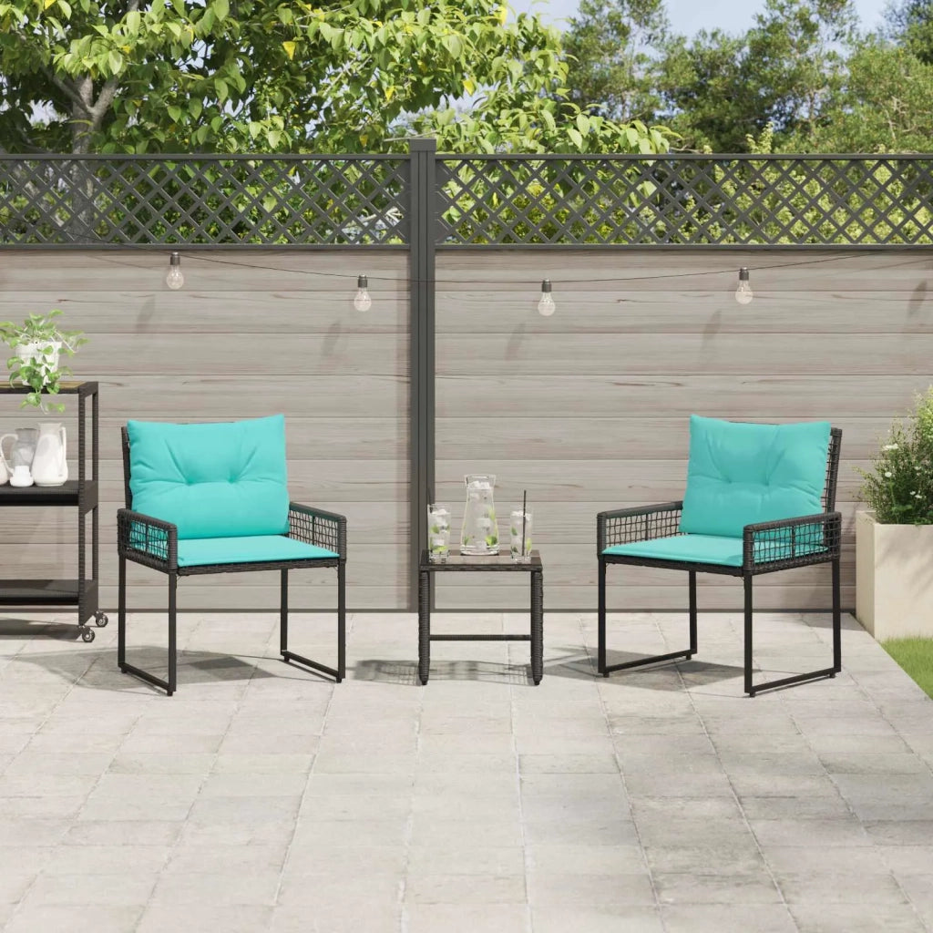 Set di Mobili da Esterno con cuscino 3 pz | Set Salotto da Giardino Nero e Turchese