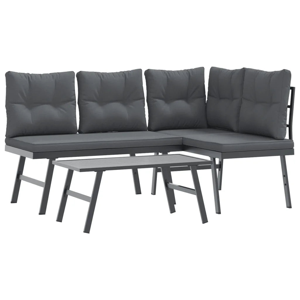 Set Panche Giardino | Panca da Giardino Cuscini 3 pz Nere Acciaio Verniciato Polvere