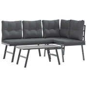 Set Panche Giardino | Panca da Giardino Cuscini 3 pz Nere Acciaio Verniciato Polvere
