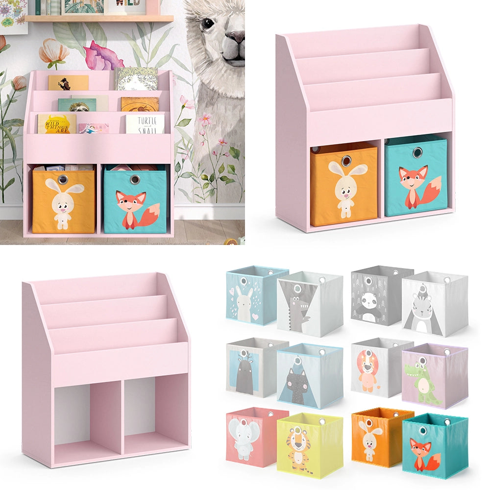 Vicco Libreria bambini rosa 72 x 79 cm con 2 scatole pieghevoli (volpe, coniglio)
