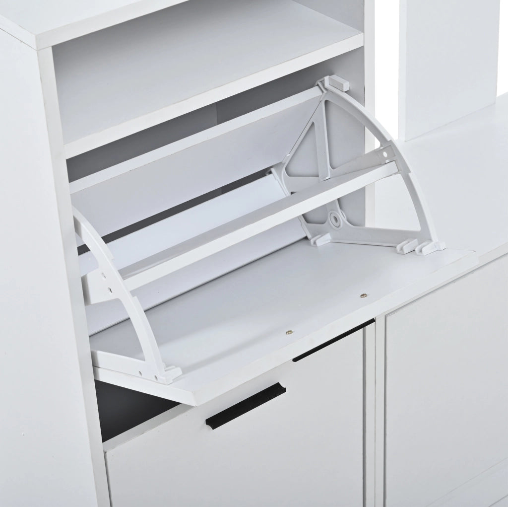 Mobile ingresso 120x30x180 cm con specchio; scarpiera e panca in MDF bianco