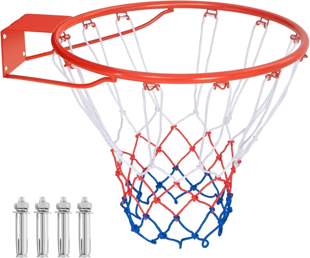 Canestro da Basket a Parete, Anello da Pallacanestro da Muro per Bambini e Adulti con Rete Antipioggia, Cerchio Universale da Basket per Interni ed Esterni