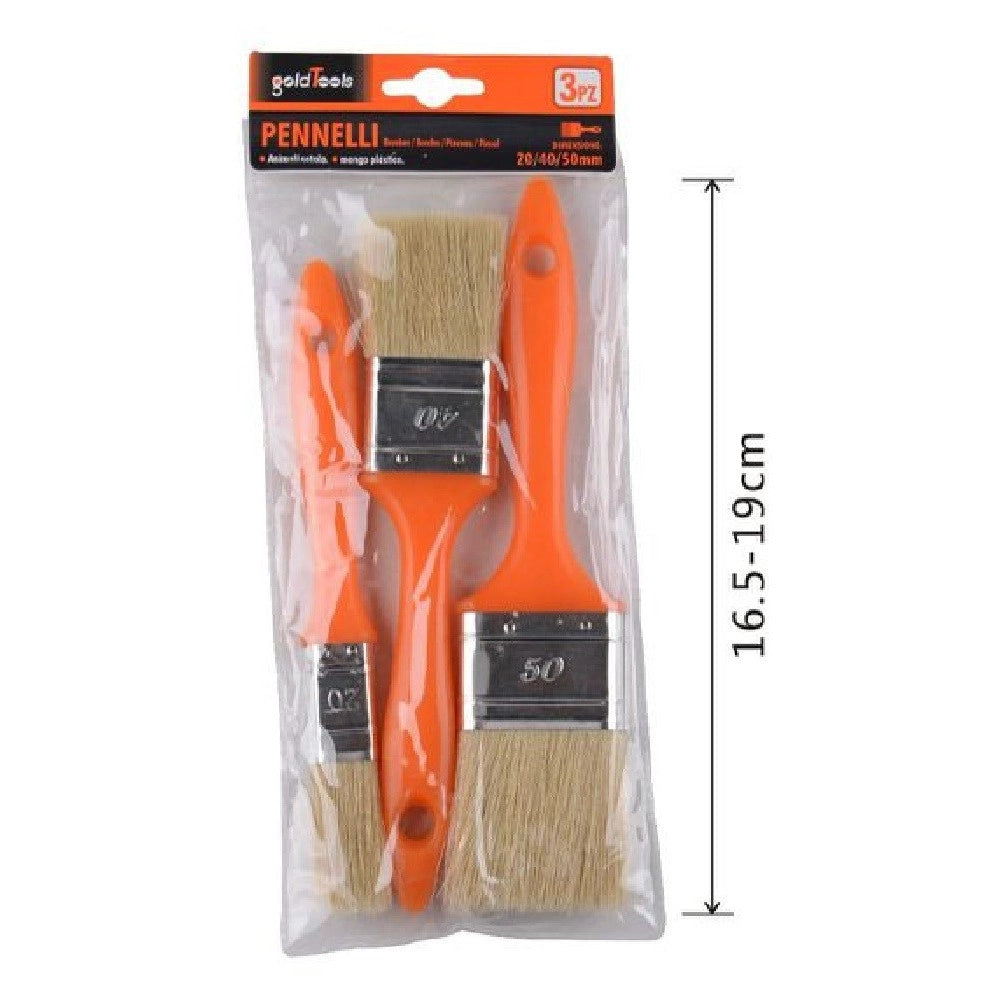 Trade Shop - Set 3 Pz Pennelli Piatti Per Pittura Dimensioni 20/40/50mm Manico Plastica 90308 -