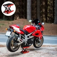 DURHAND Cavalletto Alzamoto, Sollevatore per Moto in Acciaio Rosso e Nero, Pieghevole e Antiscivolo 41.5 x 23.5 x 10-37cm
