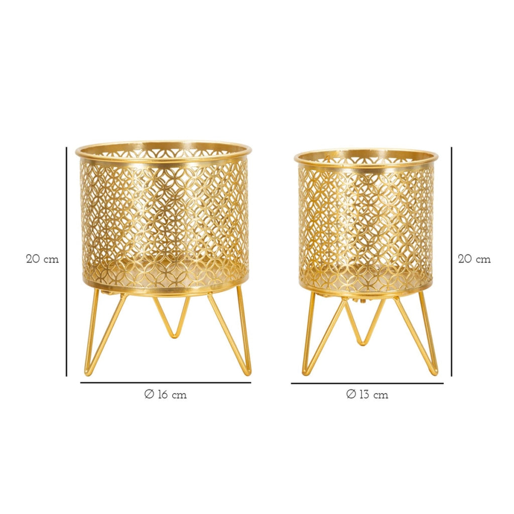 Set di 2 Vasi per Piante VKH413, Oro, Metallo, 16x16x20 cm