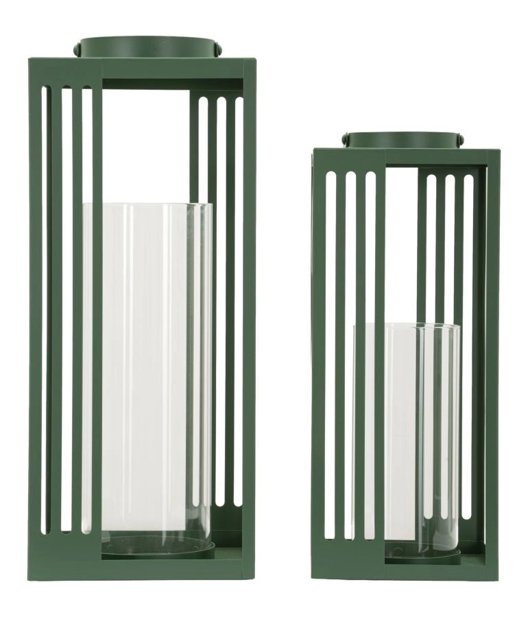 Lanterne Linee Coppia 18,3x18,3x43,5 cm in Metallo e Vetro Verde
