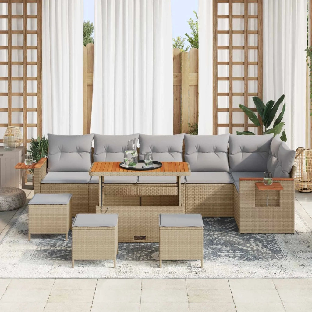 Set Divano da Giardino 10 pcs Beige polyrattan