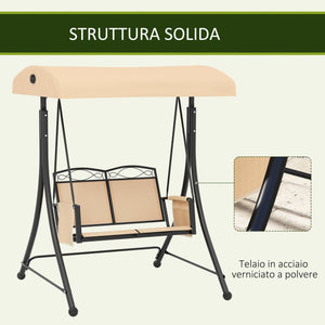 Dondolo da Giardino 2 Posti con Tetto Parasole Regolabile e Tasche Laterali Beige
