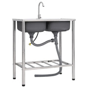 Lavello da campeggio doppio lavello con rubinetto lavello da cucina lavello da garage lavello da esterno antivegetativo 78 x 43 cm acciaio inox 02_0002437