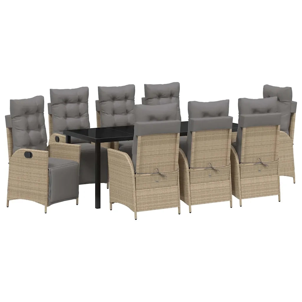 Set da Pranzo per Giardino con cuscino 9 pcs Beige polyrattan 3380567