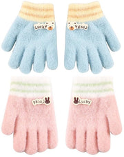 Manopole per Bambini Calde - 2 Paia - Fiocchi per Bambini - Adatti da 6 Mesi a 3 Anni - Cotone/Acrilico - Disegno di Polso Elastico