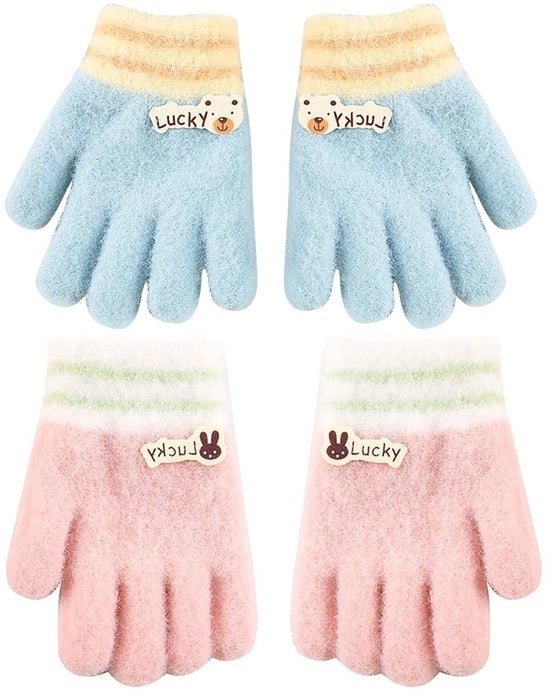Manopole per Bambini Calde - 2 Paia - Fiocchi per Bambini - Adatti da 6 Mesi a 3 Anni - Cotone/Acrilico - Disegno di Polso Elastico