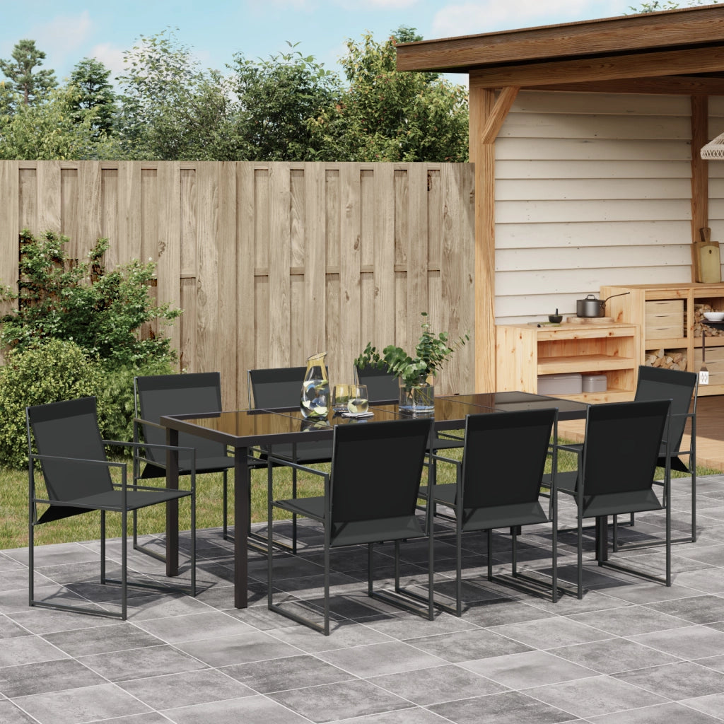 Set Pranzo Giardino 9 Pezzi Nero Textilene e Acciaio