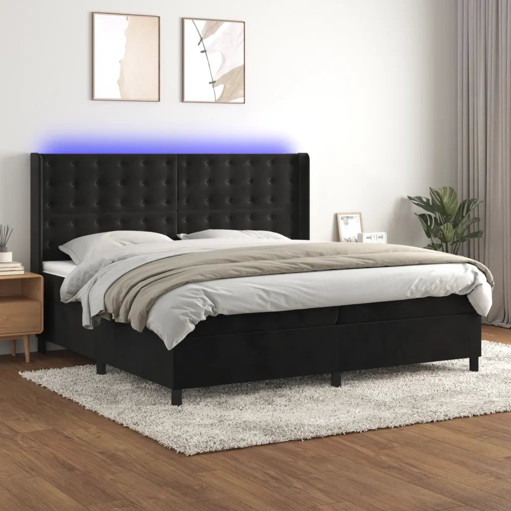 Letto a Molle con Materasso e LED Nero 200x200 cm in Velluto 3139825