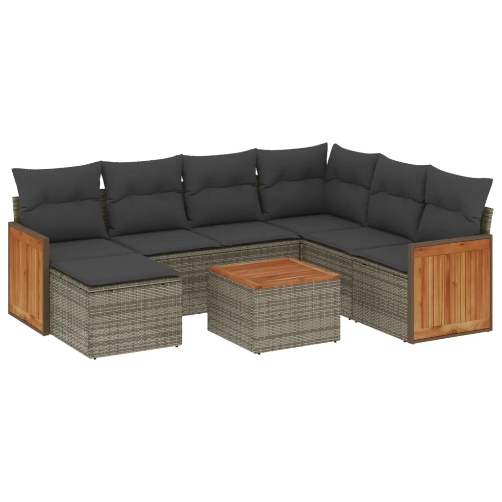 Set Divano da Giardino 8 pz con Cuscini Grigio in Polyrattan 3260296