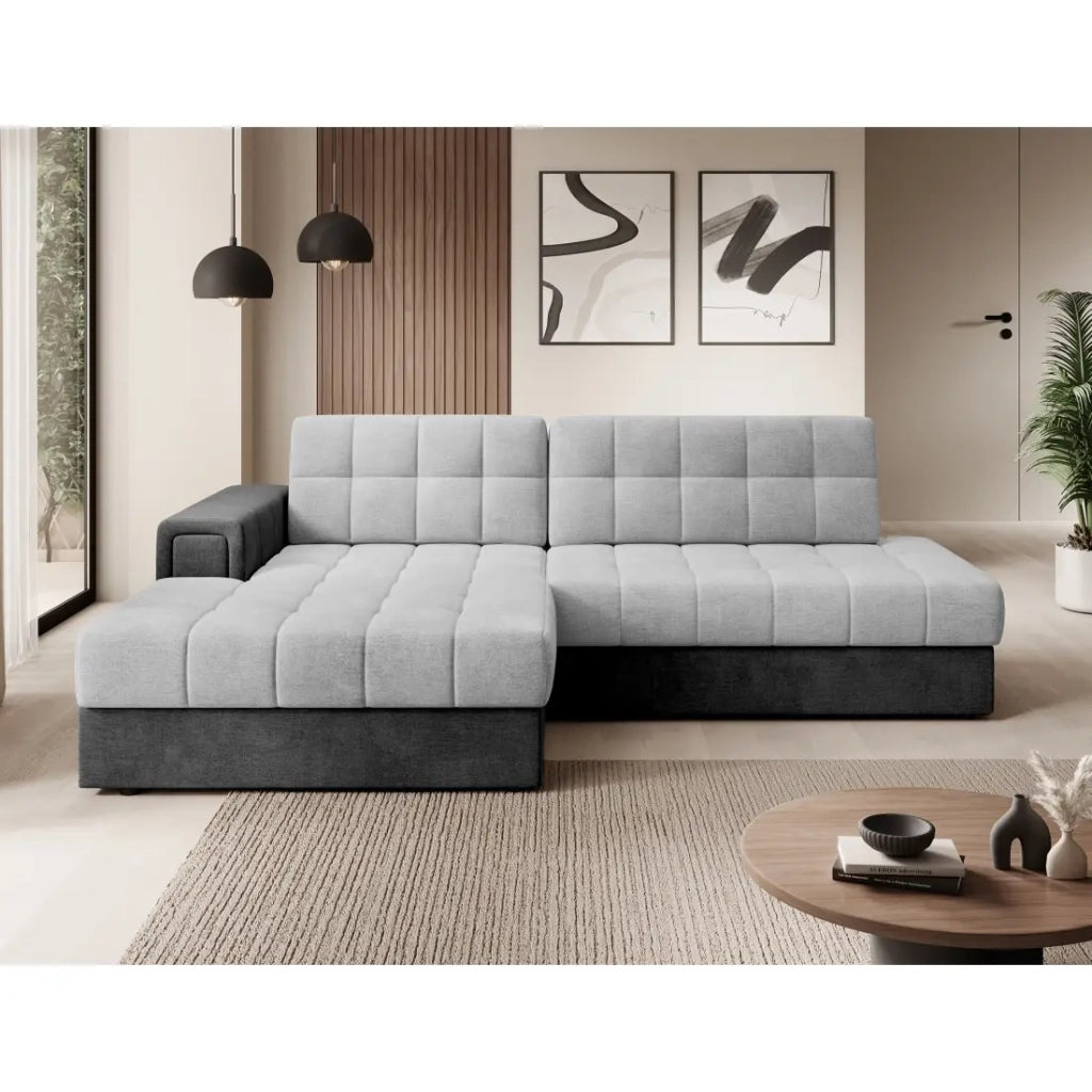 Divano angolare convertibile CUBITO grigio e nero 240 cm con vano contenitore
