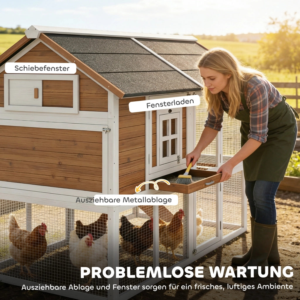 Pollaiolo per 4 galline con nido e vassoio estraibile ¨C zephmum ¨C legno marrone 200x104x145cm