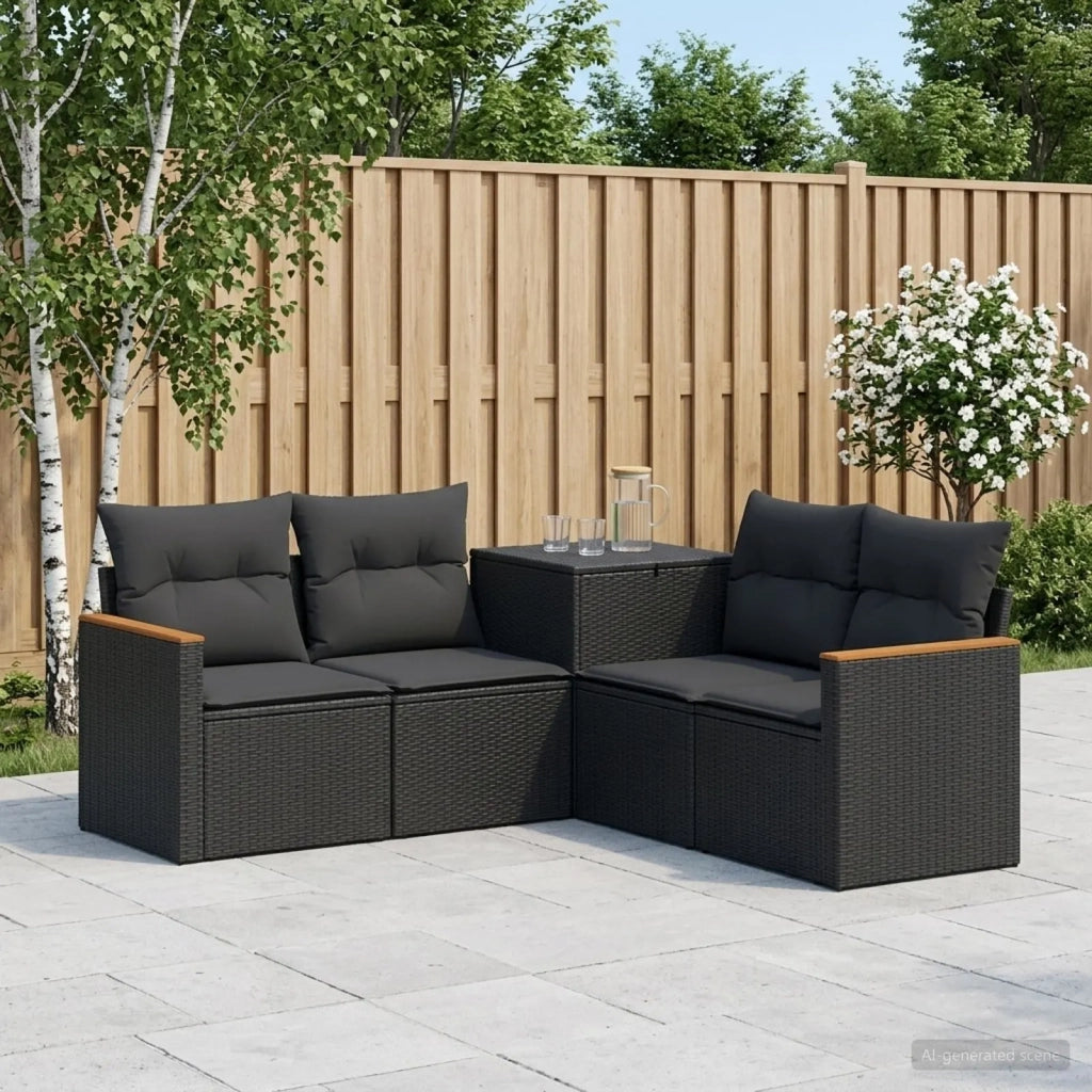 Set di divani 5 pz Nero Rattan sintetico e Acciaio 3447931