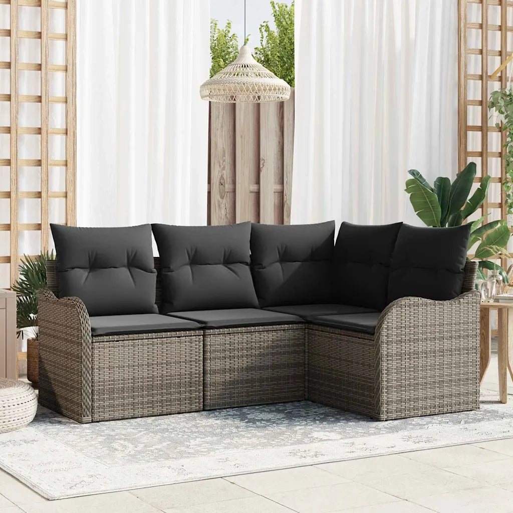 Set Divano da Giardino 4 pz | Set Salotto da Giardino Grigio polyrattan