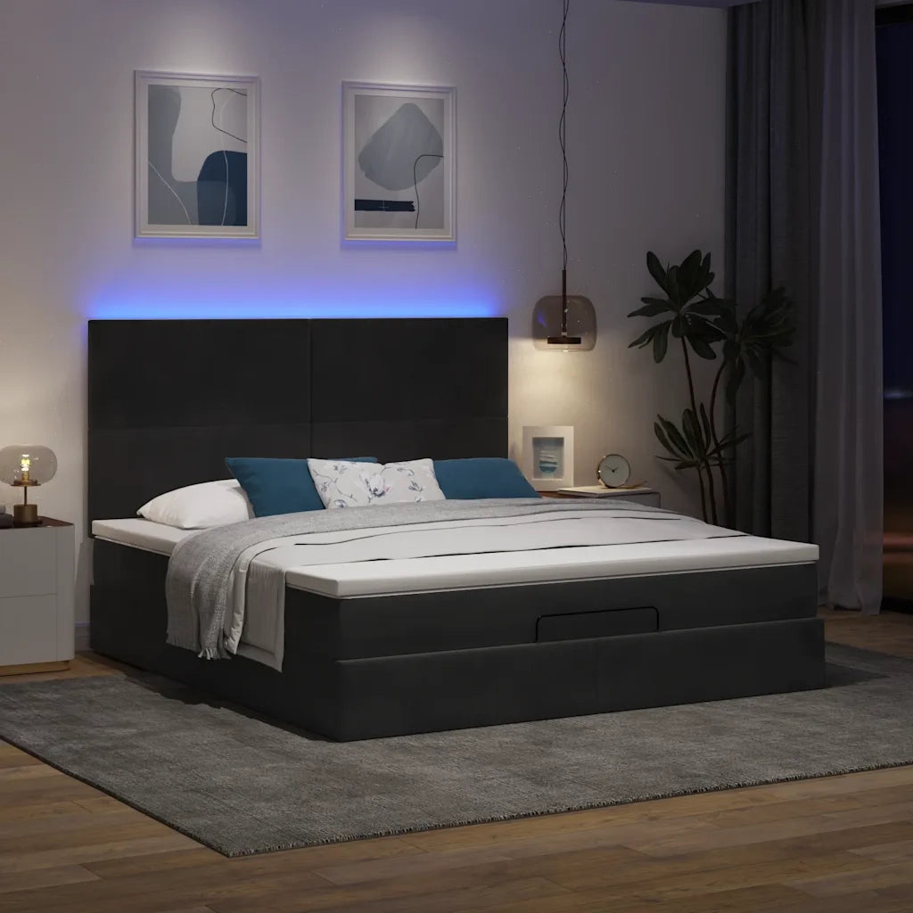 Struttura Letto Pouf con Materassi Nero 180x200 cm in Velluto 3314266