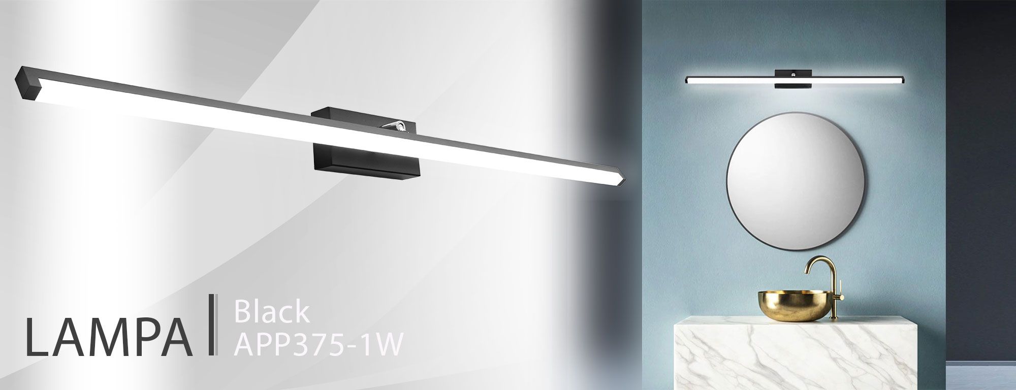 Lampada Da Parete Da Bagno Led Sopra Specchio 20w 100cm APP375-1W Nero