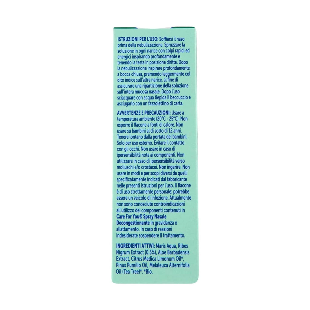 CARE For You Spray Nasale Decongestionante, Lavaggio Nasale per una Pulizia Profonda delle Fosse Nasali, Efficace per Raffreddori e Sinusiti, Soluzione Ipertonica, 20ml