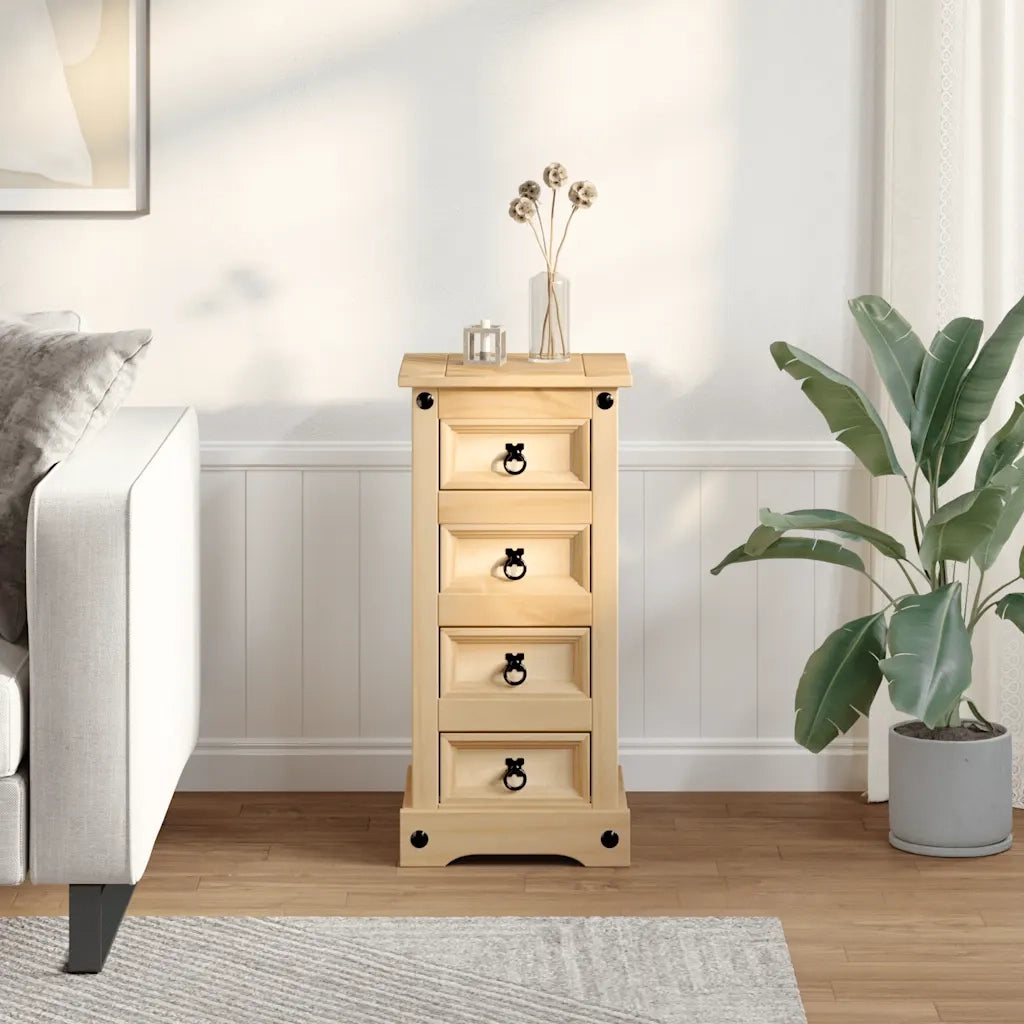 Comodino | Armadio da Notte | Mobiletto da notte Corona 35x32,5x74 cm in Legno Massello di Pino
