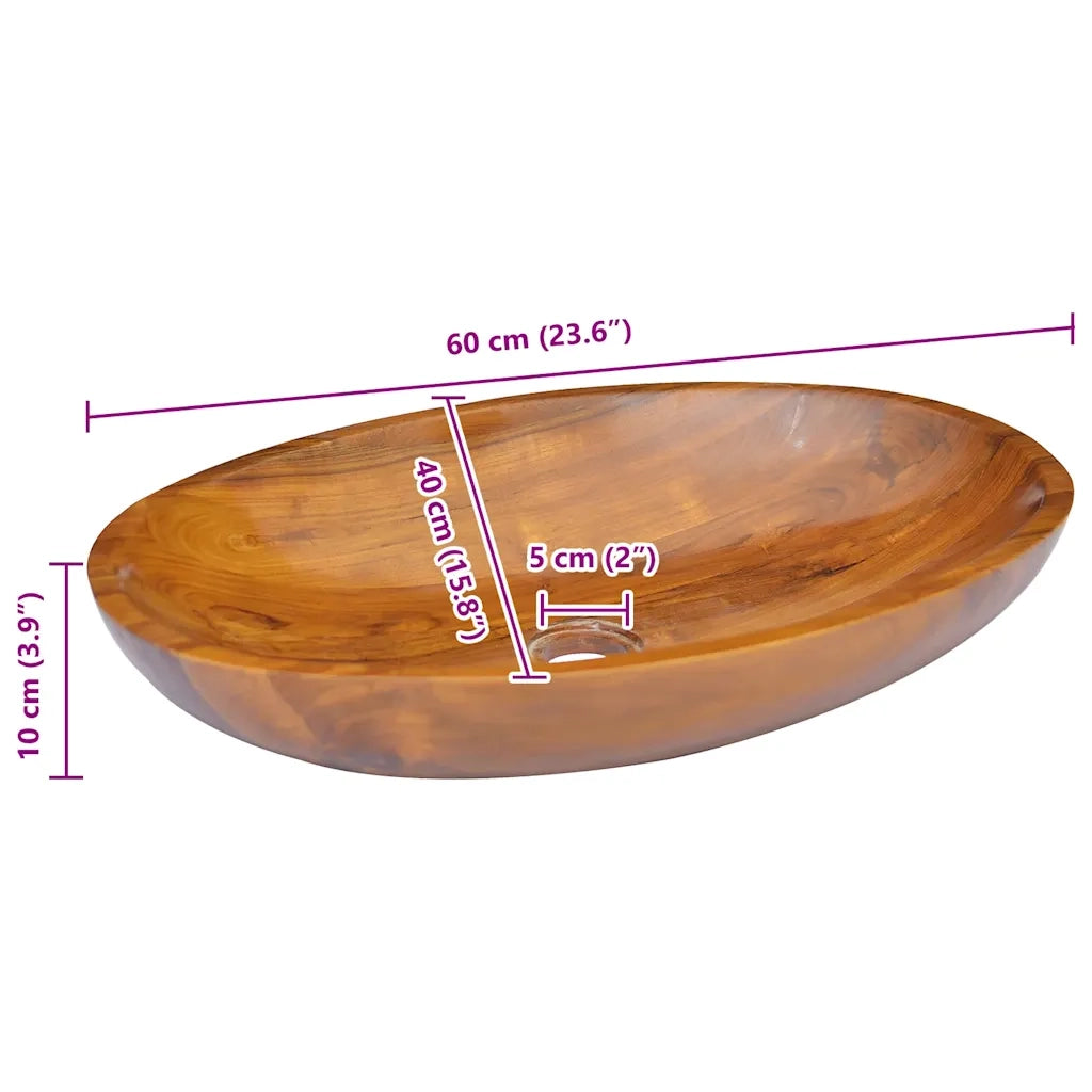 Lavabo in Legno Massello di Teak 60x40x10 cm 326162