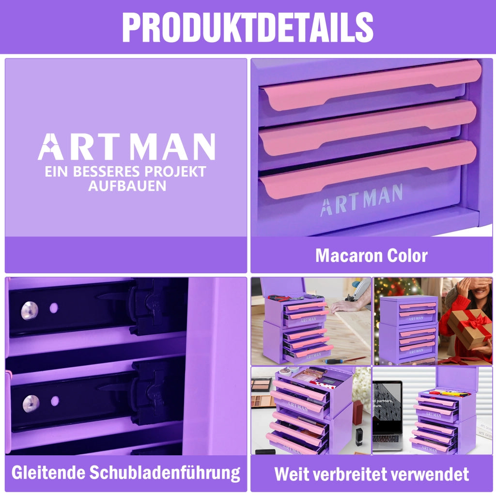 Mobile contenitore con 5 cassetti impilabili in acciaio, per cosmetici e accessori, rosa e viola, per camera da letto e bagno