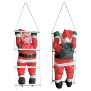 Babbo Natale Rampicante su Scala di Corda - Altezza totale 85 cm - Decorazione Natalizia da Appendere per Uso Esterno/Interno
