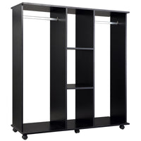 Armadio Guardaroba a 5 Ripiani con Ruote e Barre Appendiabiti in Legno e Alluminio Nero 120x40x128 cm