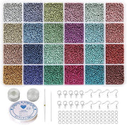 Semi-preziosi 2mm, 24 colori, 14400 pezzi in scatola, 12/0 mini semi-preziosi, filo e ago per la creazione di accessori.
