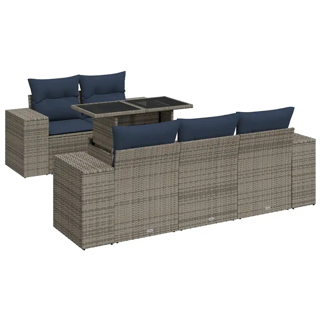 Set Divano da Giardino 6pz con Cuscini Grigio Polyrattan Acacia