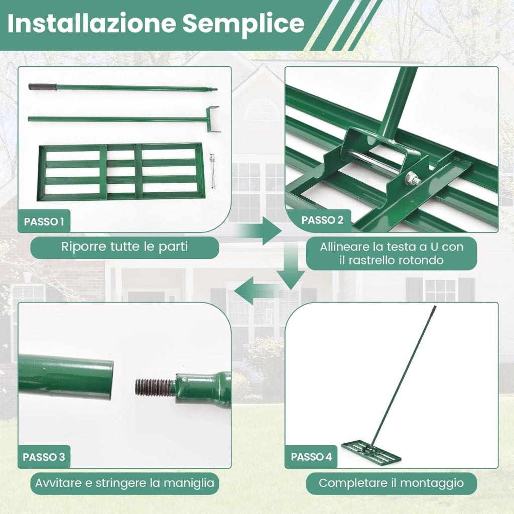 Rastrello Livellatore per Prato, Livellatore Giardino con Piastra Grande e Impugnatura Ergonomica, Rastrello Livellante per Prato, Campo da Golf, Fattoria e Pascolo (75 x 25 cm)