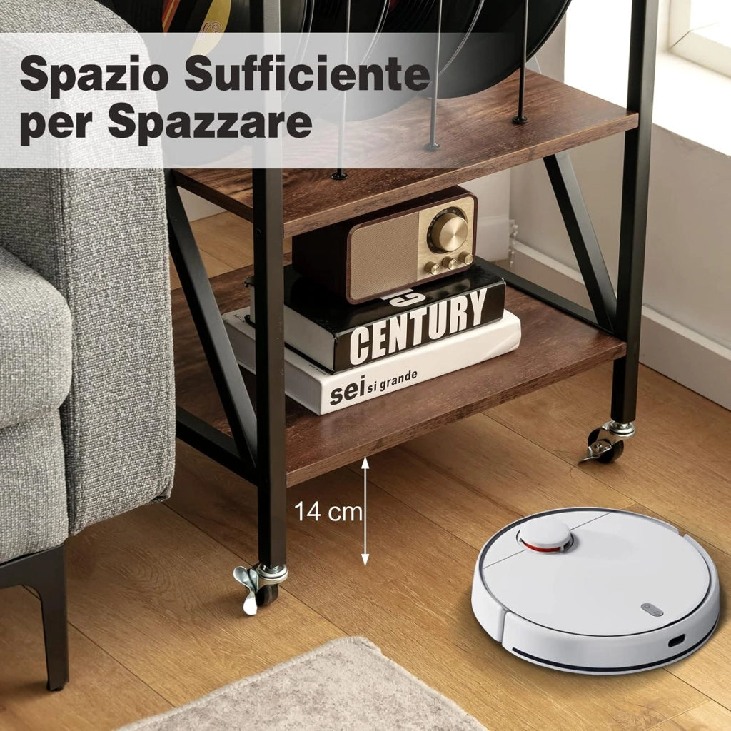 Supporto per Giradischi, Supporto per Giradischi in Vinile con Ruote Bloccabili, 3 Livelli, per Soggiorno, Camera da Letto, 52 x 45 x 75 cm