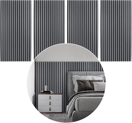 Set di 4 pannelli acustici - Grigio - Tela nera - 60 x 120 x 2,1 cm