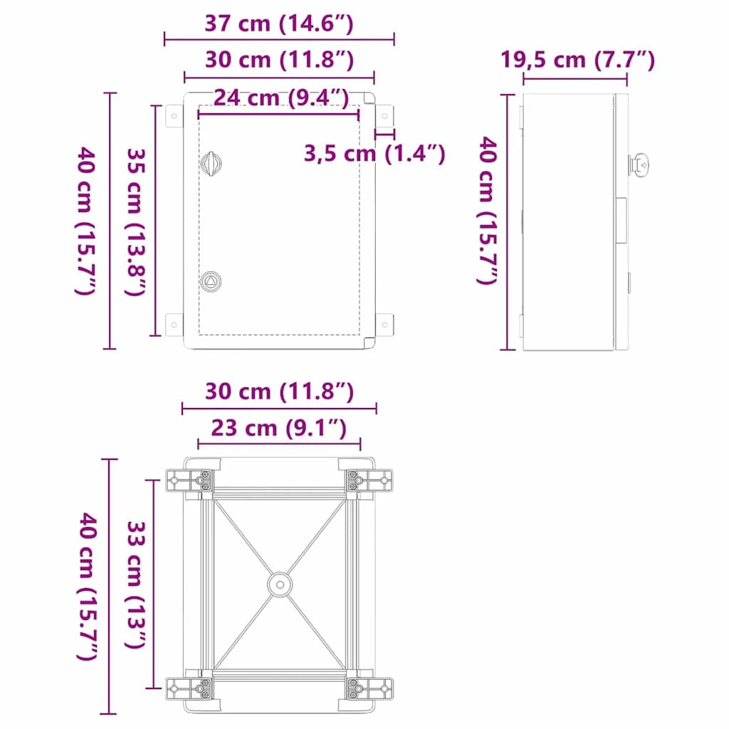 Armadio elettrico moderno 47 x 20 x 60 cm versatile per uso interno ed esterno in plastica grigia 02_0058198
