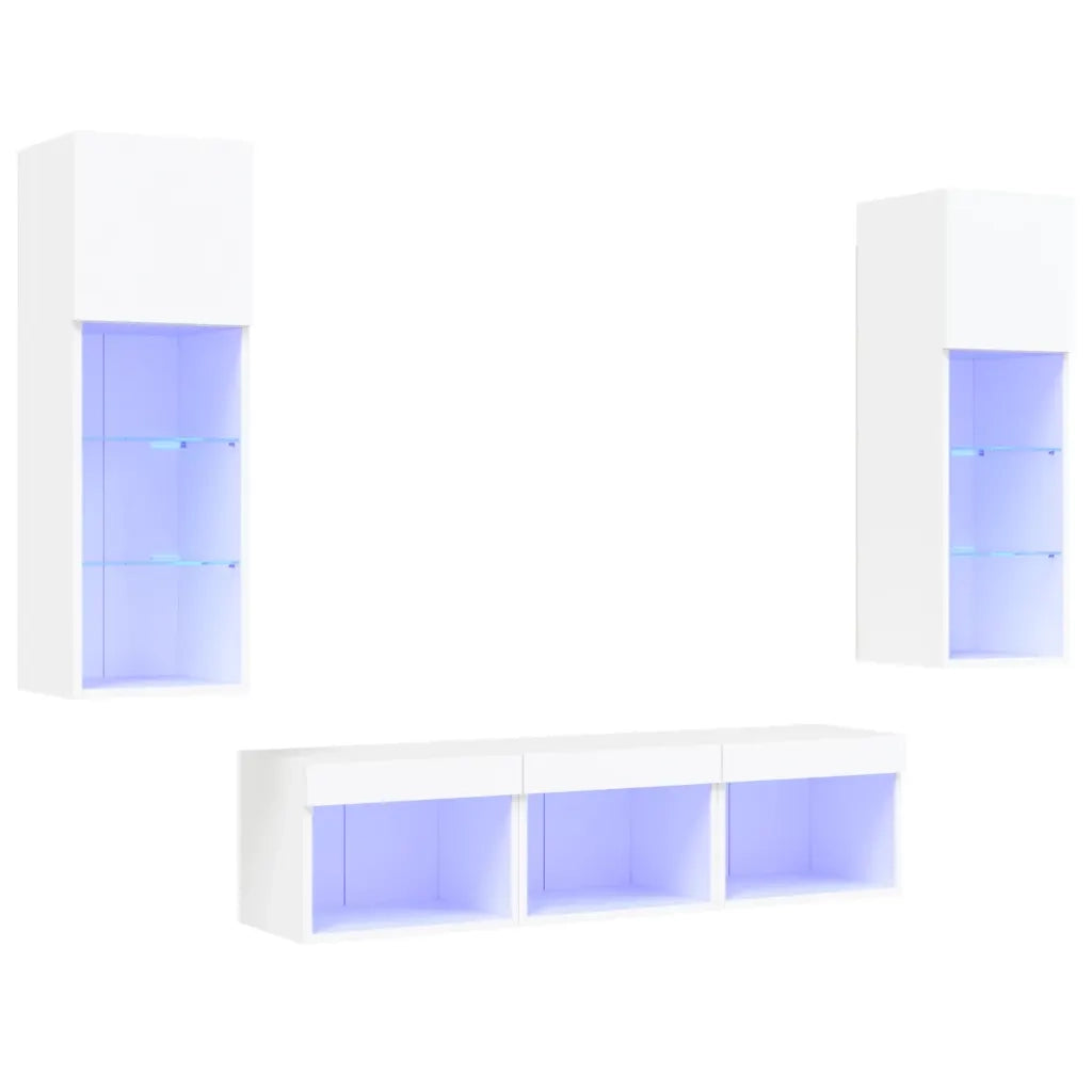 Mobili TV a Muro con LED 5pz Bianchi in Legno Multistratocod mxl 110221