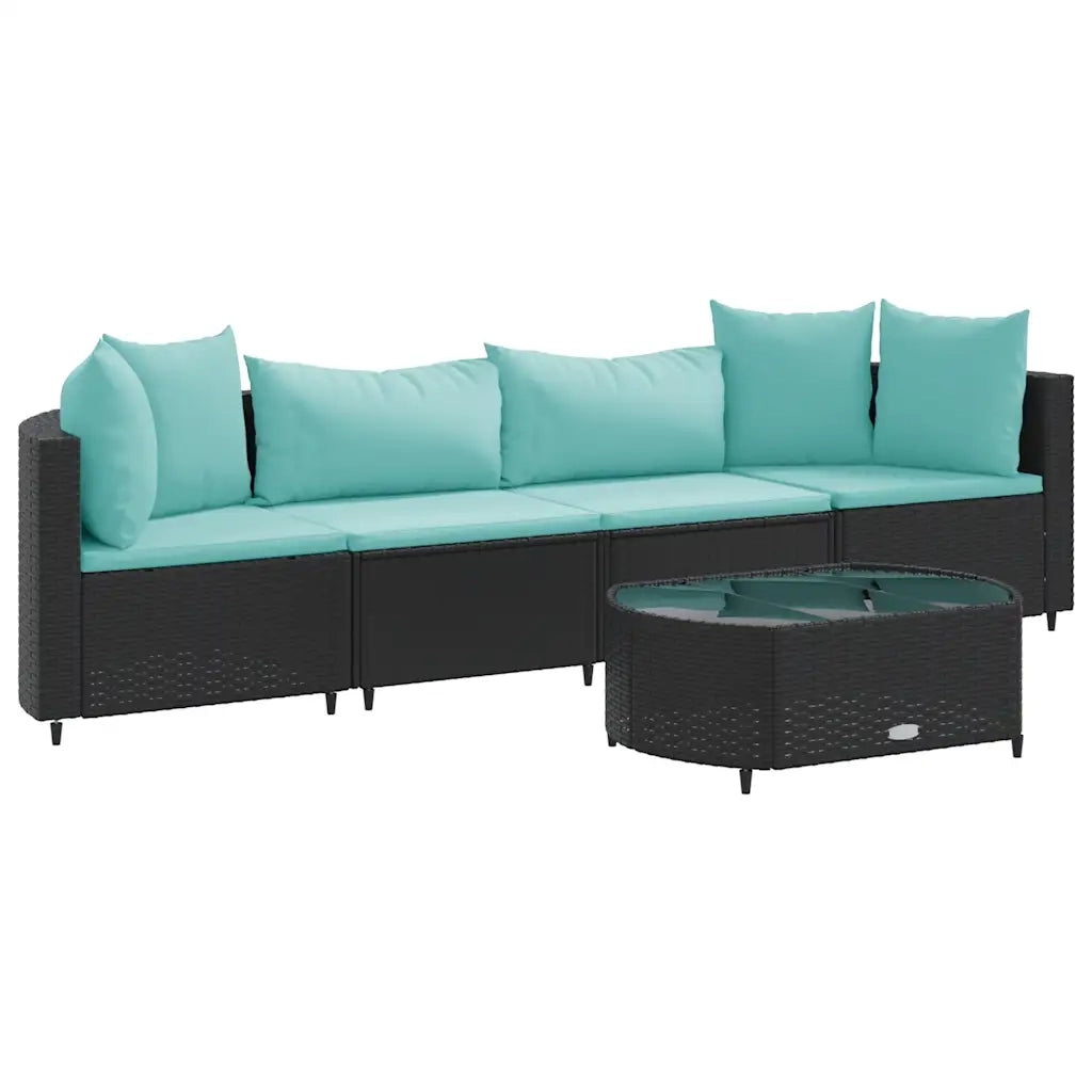 vidaXL Set Divani da Giardino 5 pz con Cuscini in Polyrattan Nero