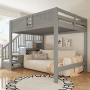 Letto a soppalco 140x200 cm in legno con scala contenitore reversibile