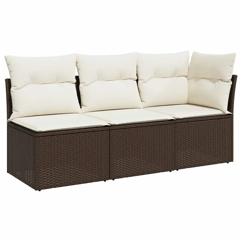 <em> Divano da Giardino a 3 Posti con Cuscini in Polyrattan Marrone</em>