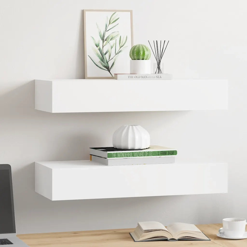 2 pz Scaffali con Cassetti da Parete | Mensola sospesa Bianchi 60x23,5x10 cm MDF