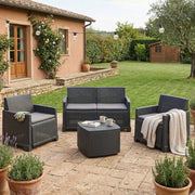 Salottino Outdoor Amer, set Salotto da Esterno 4 Posti Made in Italy, Nero Antracite