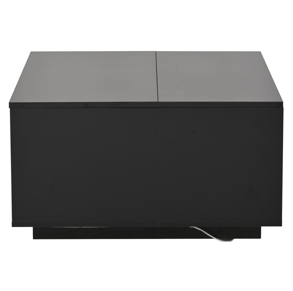 Tavolino da salotto quadrato 70 x 70 x 38 cm con piano ribaltabile; LED; nero lucido